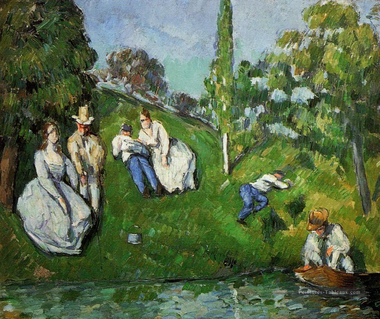 Couples relaxants près d’un étang Paul Cézanne Peintures à l'huile